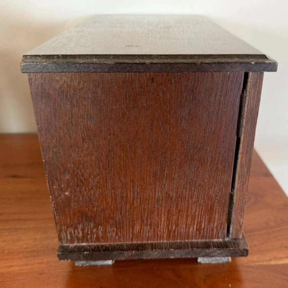 Vintage Japanese Jewelry Box w/‎ Lion's Heads Two Compartments Marked Red Liner